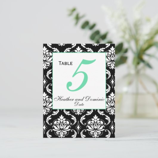Elegant Damask Wedding Tischnummern (Stehend Vorderseite)