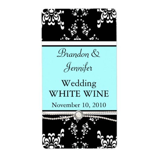 Elegant Damask Wedding Wine Labels (Vorne)