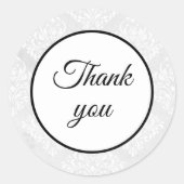 Elegant Damask White Wedding Danke einfach Runder Aufkleber (Vorderseite)