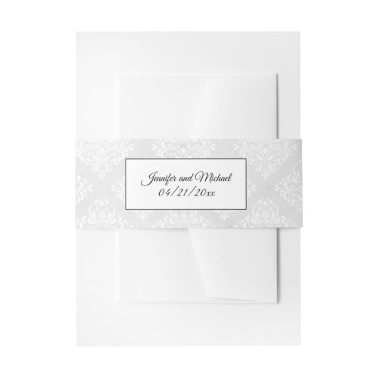 Elegant Damask White Wedding w Text Einladungsbanderole (Vorderseite Beispiel)