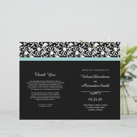 Elegant Damask Zeremonie Hochzeitsprogramme (Stehend Vorderseite)