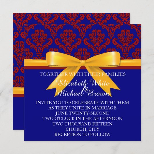 Elegant Damasks Einladung (Vorne/Hinten)