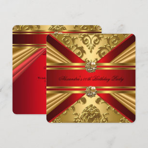 Elegant Damast Königlich Rot Gold Blumen Geburtsta Einladung