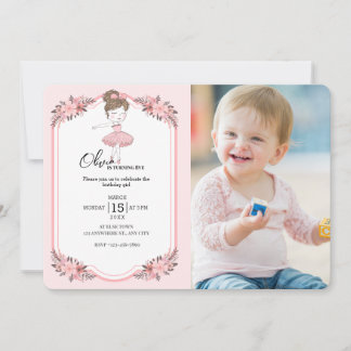 Elegant Dancer |Pink Floral Girl Geburtstagsparty Einladung