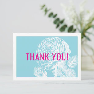 ELEGANT DANK IHNEN moderne Rose Blumenaqua pink Dankeskarte