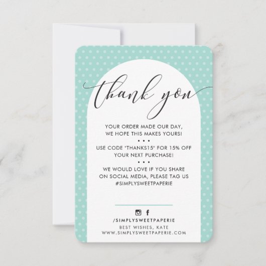 ELEGANT DANK IHNEN modernen Bogenminze schwarz Dankeskarte (Vorderseite)