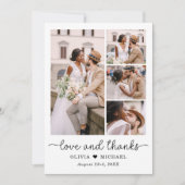 Elegant Dank Script Five Foto Collage Hochzeit Dankeskarte (Vorderseite)