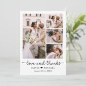 Elegant Dank Script Five Foto Collage Hochzeit Dankeskarte (Stehend Vorderseite)
