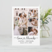 Elegant Dank Script Five Foto Collage Hochzeit Dankeskarte (Stehend Vorderseite)