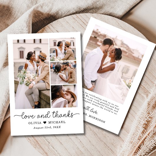 Elegant Dank Script Five Foto Collage Hochzeit Dankeskarte