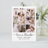 Elegant Dank Script Five Foto Collage Hochzeit Dankeskarte (Stehend Vorderseite)