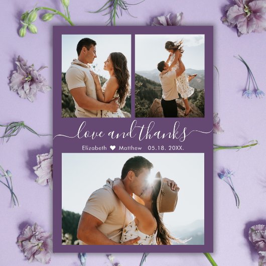 Elegant Dank Script Mauve Foto Collage Wedding Dankeskarte