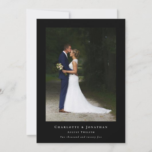 Elegant Danke Hochzeit 2 Foto Schwarz und Weiß (Vorderseite)