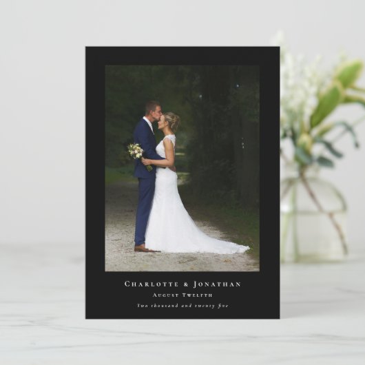 Elegant Danke Hochzeit 2 Foto Schwarz und Weiß (Stehend Vorderseite)