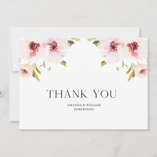 Elegant Danke Hochzeitkarte mit Blumendesign Mitteilungskarte (Vorderseite)