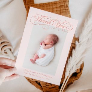 Elegant danke Ihnen Calligraphy Peach Birth Ankündigung
