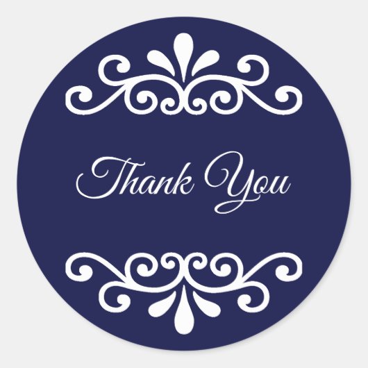 Elegant danke Ihnen Kalligraphie auf Navy Blue Runder Aufkleber (Vorderseite)