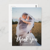 Elegant danke Ihnen Script Couple Foto Wedding Postkarte (Vorne/Hinten)