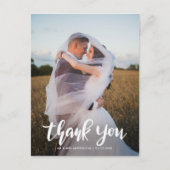 Elegant danke Ihnen Script Couple Foto Wedding Postkarte (Vorderseite)