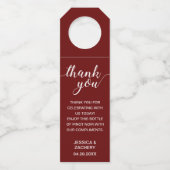 Elegant danke Ihnen White on Dark Red Wedding Flaschenanhänger (Vorderseite)