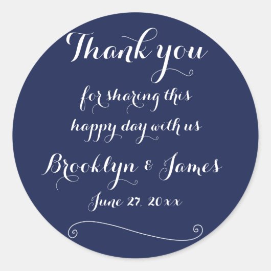 Elegant Danke Navy Blue Round Wedding Stickers (Vorderseite)