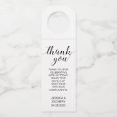 Elegant Danke Schwarz-weiß Hochzeit Flaschenanhänger (Vorderseite)