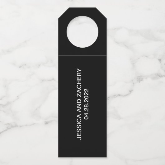 Elegant Danke Schwarz-weiß Hochzeit Flaschenanhänger (Rückseite)