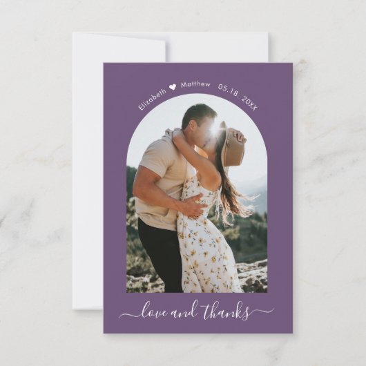 Elegant Danke Script 2 Foto Mauve Arch Wedding (Vorderseite)