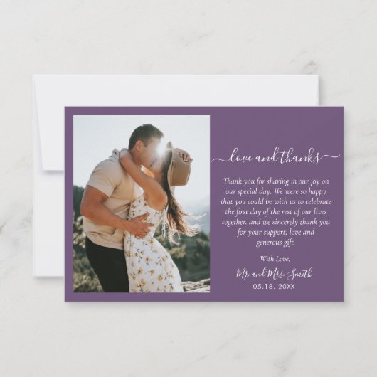 Elegant Danke Script 2 Foto Mauve Wedding (Vorderseite)
