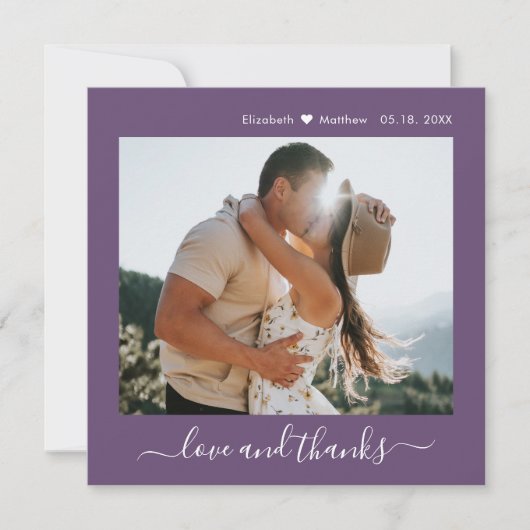 Elegant Danke Script Mauve 2 Foto Wedding (Vorderseite)