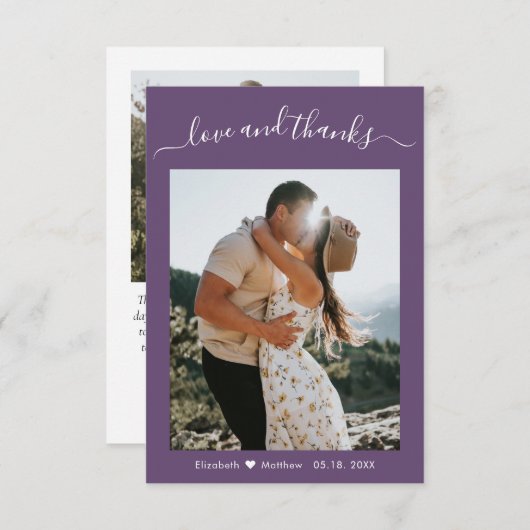 Elegant Danke Script Mauve 2 Foto Wedding (Vorne/Hinten)