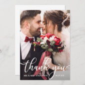 Elegant danke weiße Skript-Hochzeits-Foto-Karte (Vorne/Hinten)