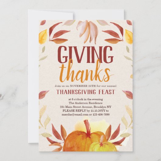 Elegant Danken Pumpkin Wreath Erntedank Einladung (Vorderseite)