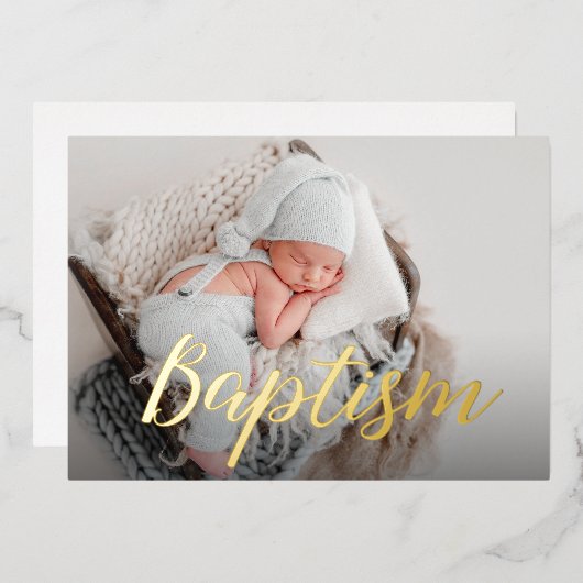 Elegant Dankeschön Baby Foto Taufen Script Folieneinladung (Vorderseite/Rückseite)