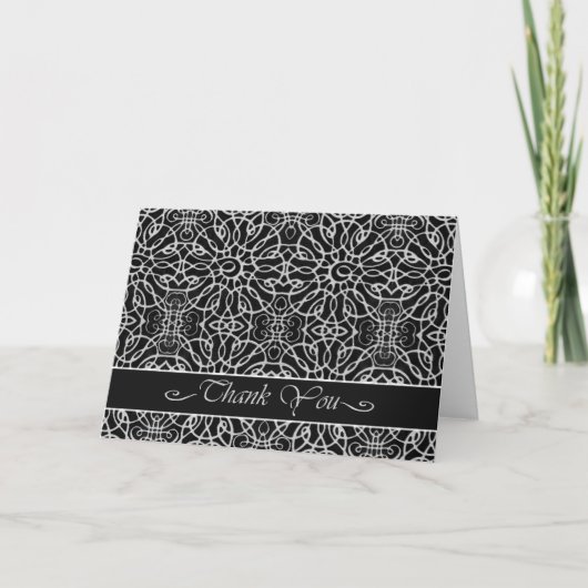 Elegant Dankeschön Karte in Schwarz, Filigree (Vorderseite)