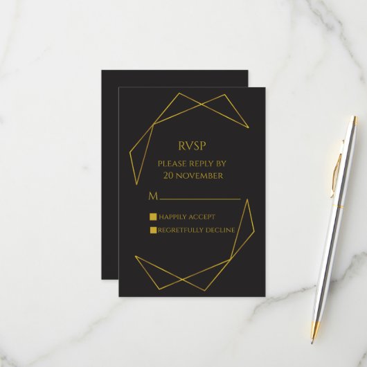 Elegant dark and gold RVSP RSVP Karte (Vorderseite/Rückseite Beispiel)