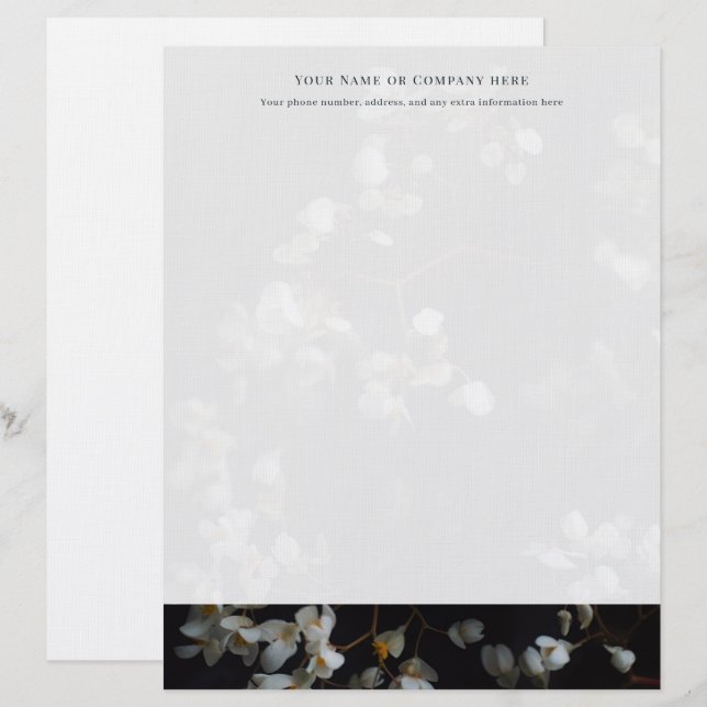 Elegant Dark and white Floral Letterhead Briefbogen (Vorne/Hinten)