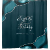 Elegant Dark Aquamarin Agate Silver Newlywed Weddi Duschvorhang (Vorderseite)
