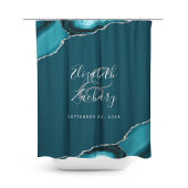 Elegant Dark Aquamarin Agate Silver Newlywed Weddi Duschvorhang