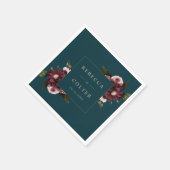 Elegant Dark Aquamarin Burgundy Floral Wedding Serviette (Ecke)