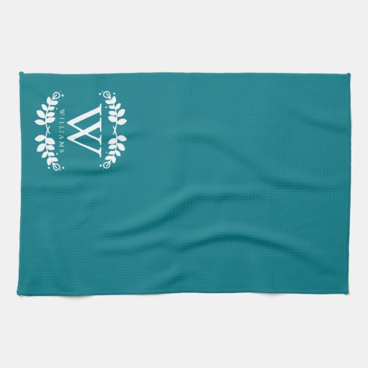 Elegant Dark Aquamarin Monogram Geschirrtuch (Horizontal)