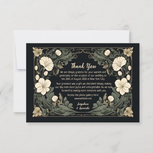 Elegant Dark Art Nouveau Floral Wedding Vielen Dan Dankeskarte (Vorderseite)
