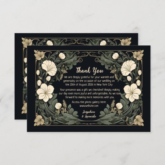 Elegant Dark Art Nouveau Floral Wedding Vielen Dan Dankeskarte (Vorne/Hinten)