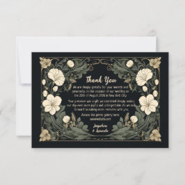 Elegant Dark Art Nouveau Floral Wedding Vielen Dan Dankeskarte