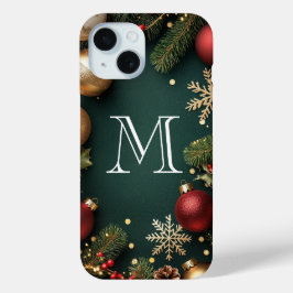 Elegant Dark Blue Christmas Monogram Case-Mate iP iPhone Hülle