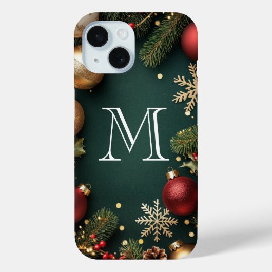 Elegant Dark Blue Christmas Monogram Case-Mate iP iPhone Hülle (Rückseite)
