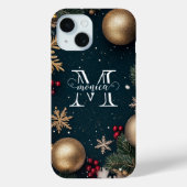Elegant Dark Blue Christmas Monogram Case-Mate iPhone Hülle (Rückseite)