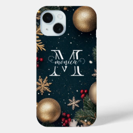 Elegant Dark Blue Christmas Monogram Case-Mate iPhone Hülle