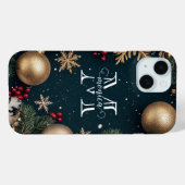 Elegant Dark Blue Christmas Monogram Case-Mate iPhone Hülle (Rückseite (Horizontal))