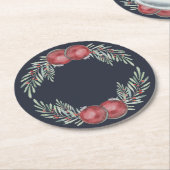 Elegant Dark Blue Christmas Ornament Red Berries Runder Pappuntersetzer (Angewinkelt)